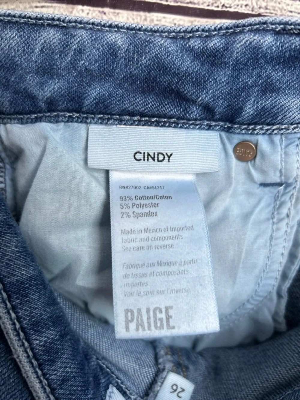 Paige Cindy straight leg jeans raw hem size 26